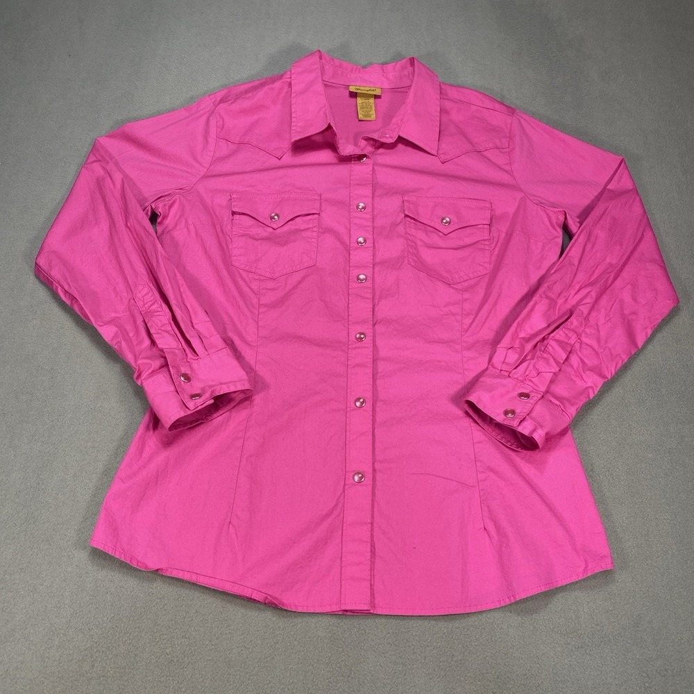 Wrangler Women's Large Button Down Pearl Snap Hot Pink Western Country Cowgirl